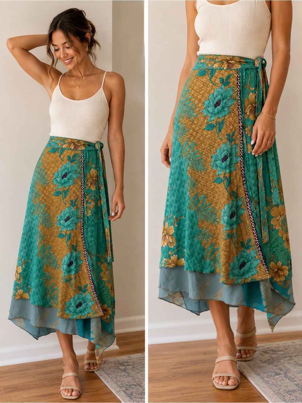 NWT darn good yarn Reversible Sari Silk Wrap Skirt ✨